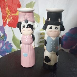 Vintage Mr. & Mrs. Cow Candle Stick Holders